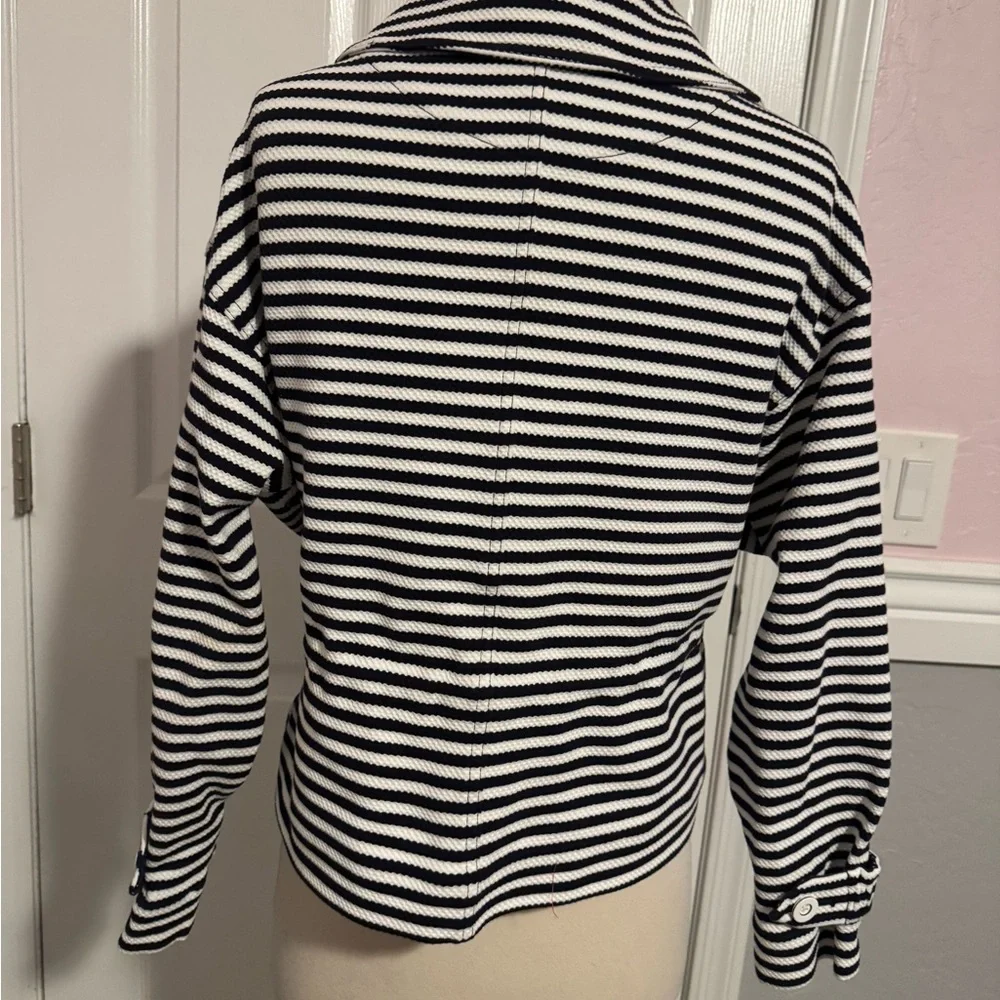 Cabi Womens Harbor Nautical Jacket Size XS Stripe Knit Cinch Waist Preppy Blue - Picture 6 of 12